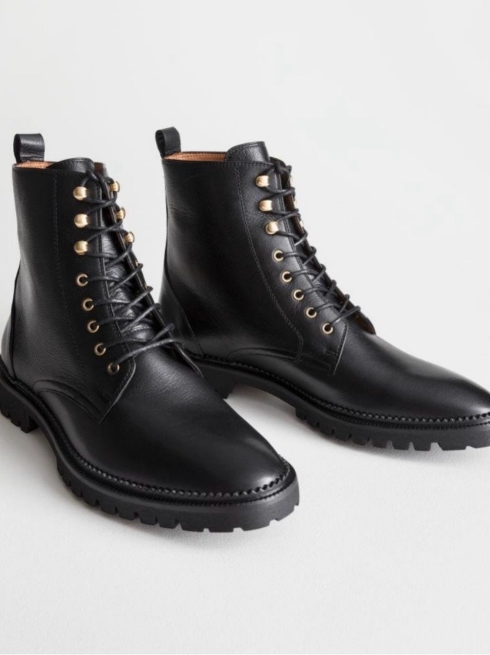 & Other Stories Black Leather Combat Boots